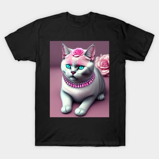 British Shorthair adorned with gems and pink roses T-Shirt